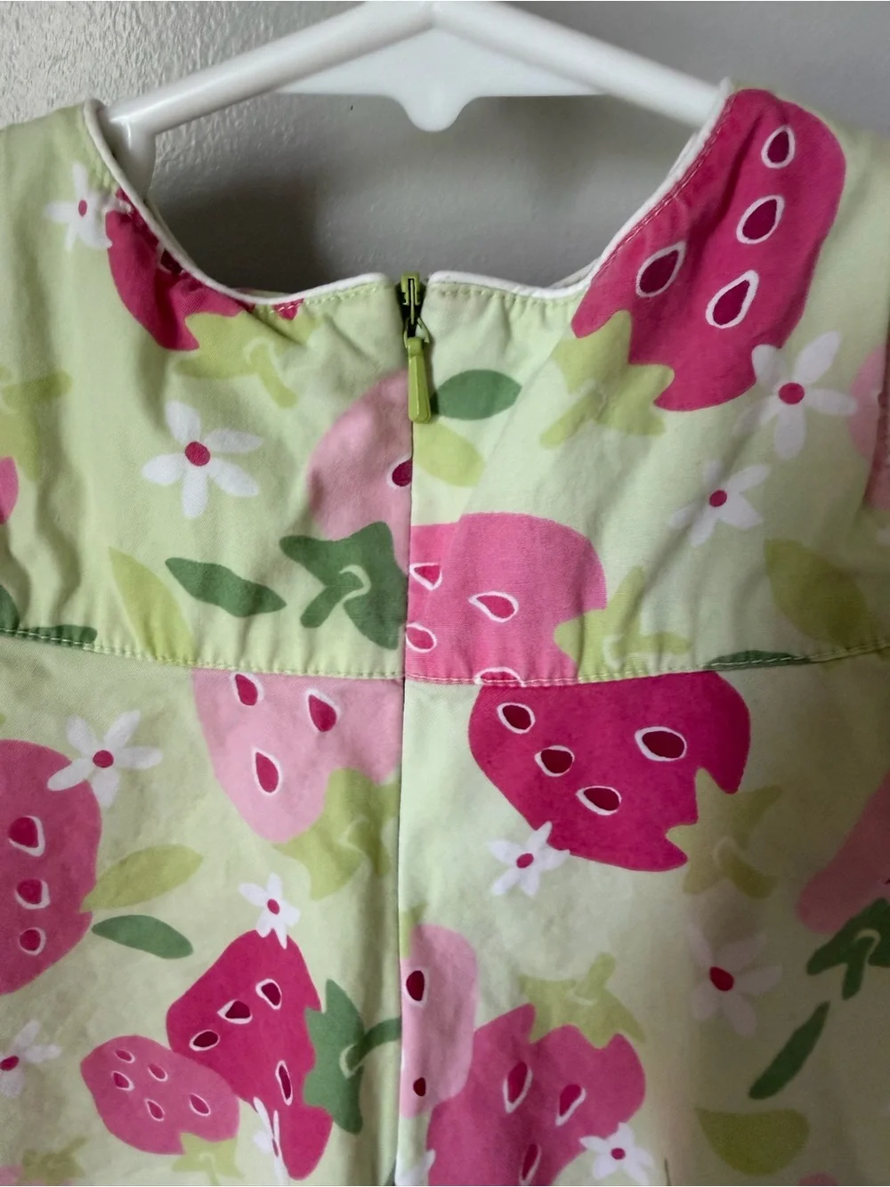 Gymboree Girls 6-12M Green Pink Strawberry A-Line Cotton Dress Zip Back